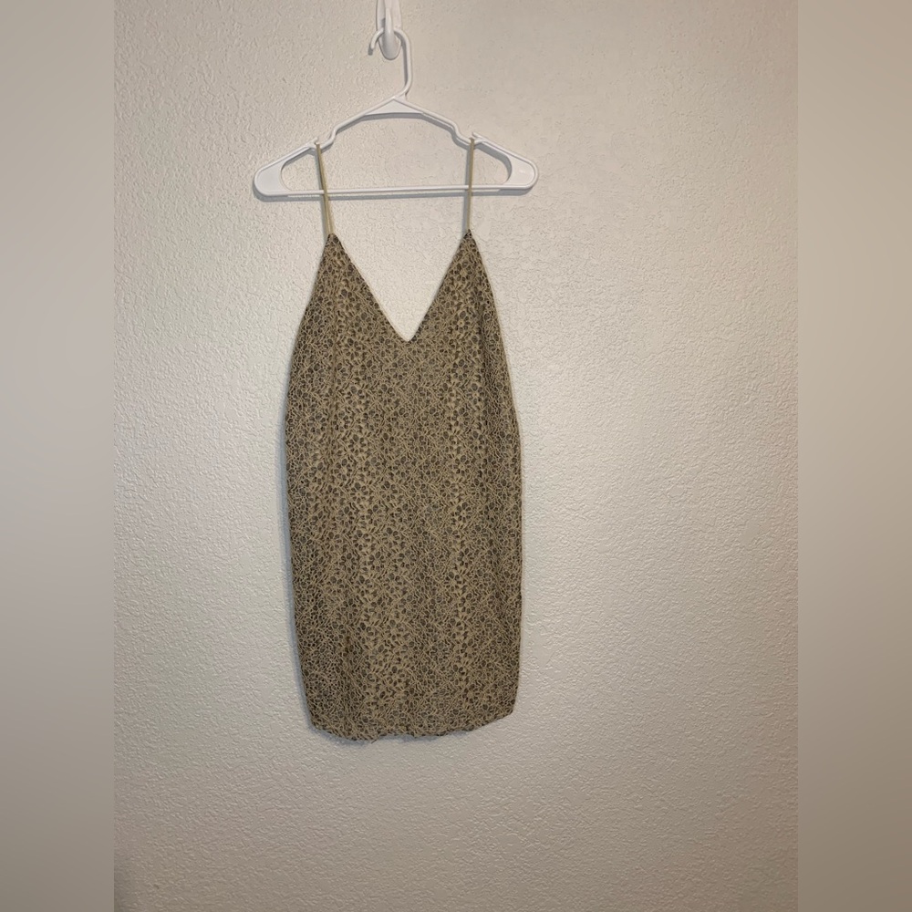 Zara Sz Med Slip Dress Beige Gray (Grey) Crochet Floral Low Back Mini Vneck - Picture 4 of 10